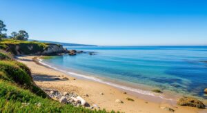 Hidden Beach in Santa Barbara with calm turquoise waters and clear skies