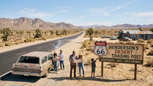 Travelers exploring historic Route 66 in California’s Mojave Desert