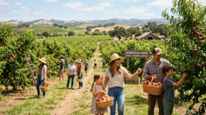 Visitors enjoying a U-pick orchard during a California agritourism trip