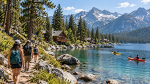 Travelers enjoying a cool summer mountain getaway in California